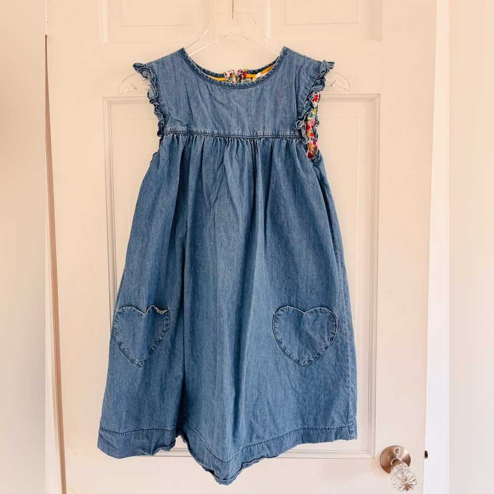 Mini Boden denim dress with heart patch pockets
